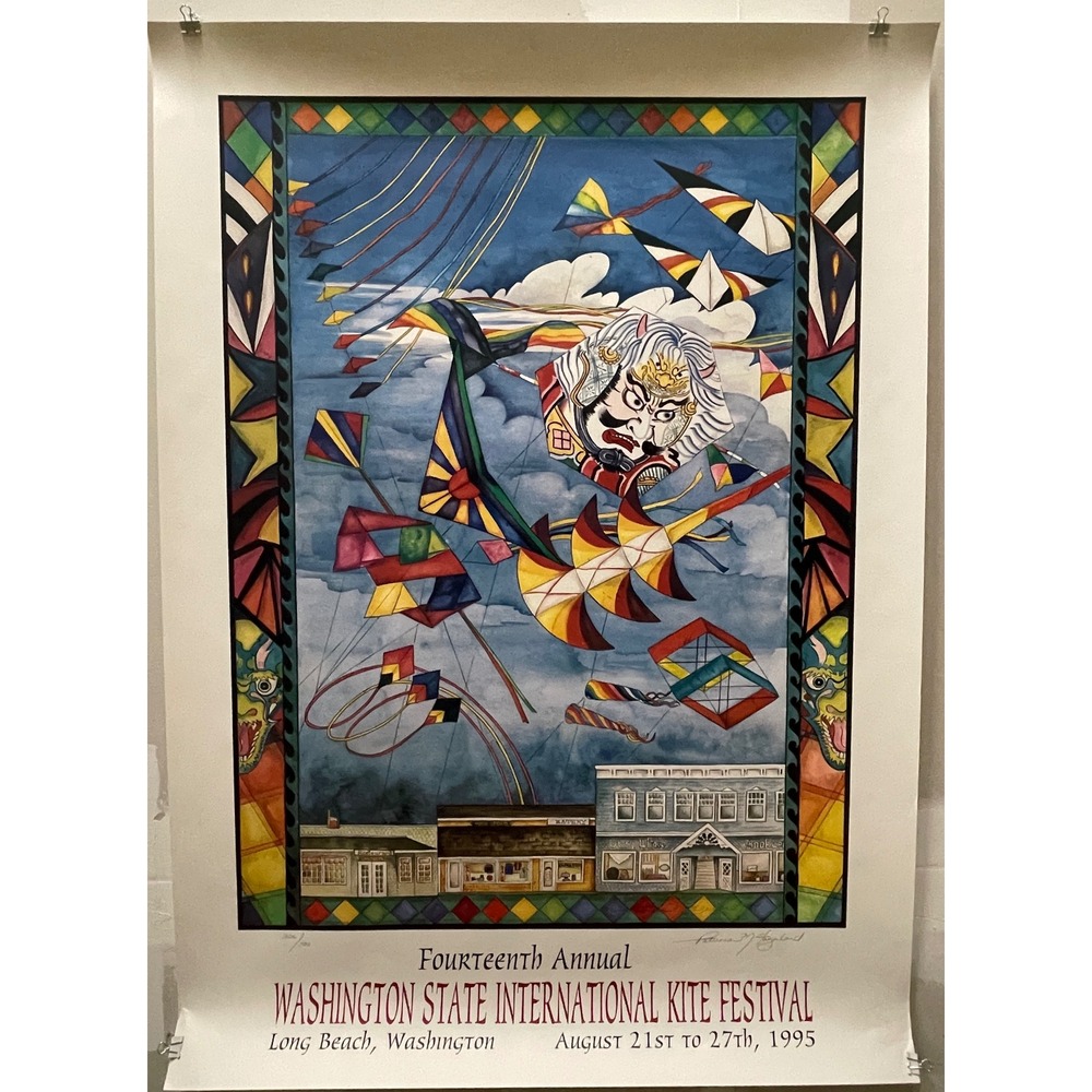 1995 Washington State International Kite Festival Signed Poster 326/500 vintage